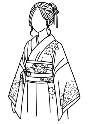 Página para Colorir Página para Colorir Kimono Grátis