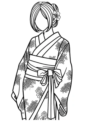 Página para Colorir Página para Colorir de Kimono para Imprimir Grátis