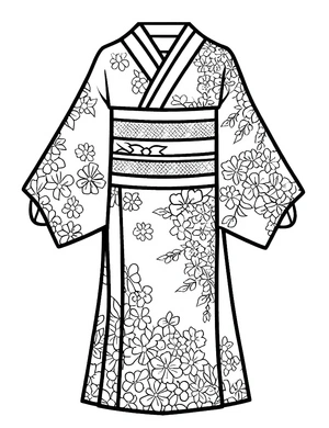 Página para Colorir Página para Colorir de Quimono Japonês para Imprimir