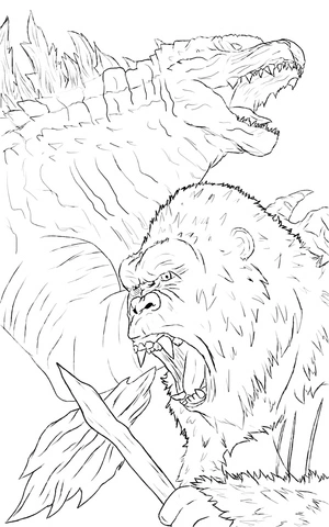 Página para Colorir Ilustração de Godzilla e King Kong