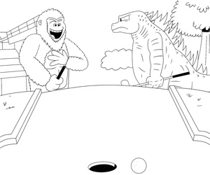 Página para Colorir King Kong e Godzilla Jogando Golfe - Página para Colorir