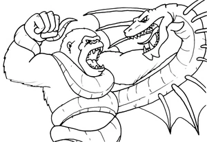 Página para Colorir King Kong enfrenta o Morcego de Guerra