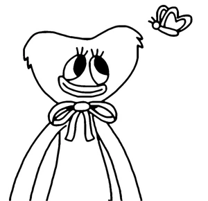 Missy Kissy olhando para borboleta, fácil Kissy Missy coloring page, free printable