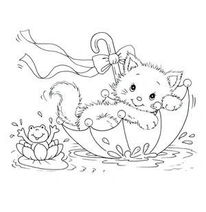 Página para Colorir Um Sapo e um Gatinho