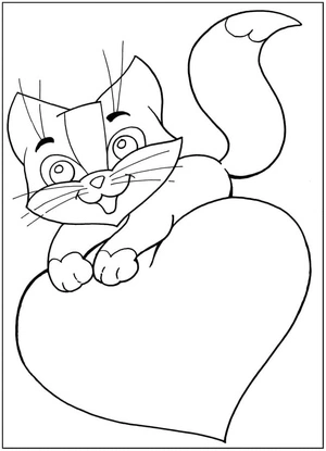 Página para Colorir Design de Gatinho Adorável e Coração
