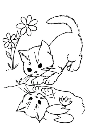 Página para Colorir Um Gatinho Curioso