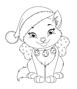 Página para Colorir Gatinha de Natal