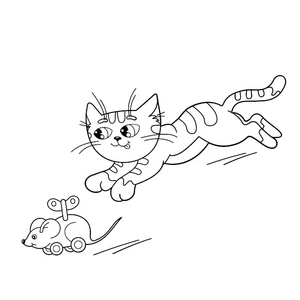 Página para Colorir Gatinho Brincando com Brinquedo de Rato