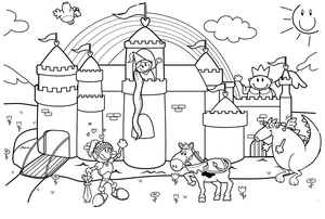 Página para Colorir Cavaleiro e Princesa Adoráveis
