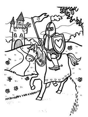 Página para Colorir Cavaleiro e Castelo