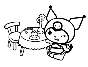 Página para Colorir Kuromi Relaxando em Casa