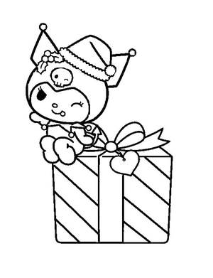 Página para Colorir Kuromi com um Presente de Natal