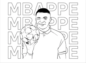 Kylian Mbappé segurando uma bola, página para colorir detalhada, impressão gratuita