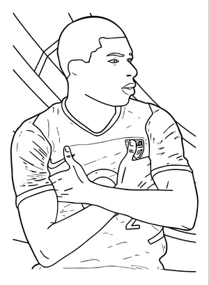 Kylian Mbappé comemorando, página para colorir detalhada, imprimível grátis