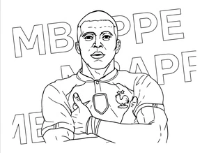 jogador de futebol com braços cruzados, página de colorir média Kylian Mbappé, imprimível grátis