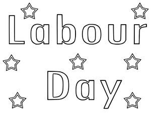 Estrelas ao redor do texto Labour Day, fácil página de colorir Dia do Trabalho, imprimível gratuito