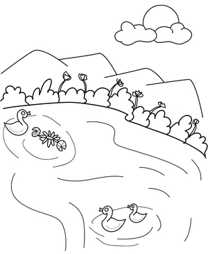 Página para Colorir Patos no Lago
