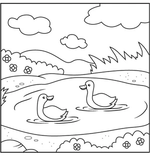 Página para Colorir Duo Patos no Lago