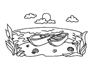 Página para Colorir Lago com Barcos