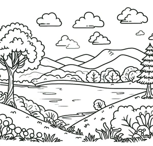 Página para Colorir Lago Livre - Um Cenário Sereno