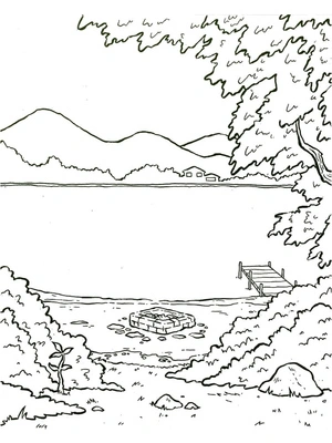 Página para Colorir Vista Panorâmica do Lago