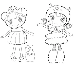 Duas bonecas Lalaloopsy sorrindo, página para colorir fácil, Bonecas Lalaloopsy, grátis para imprimir