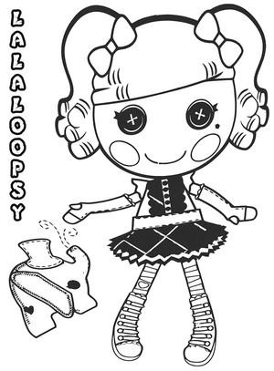 Boneca Lalaloopsy sorrindo com um elefante, página para colorir fácil Lalaloopsy, impressão gratuita
