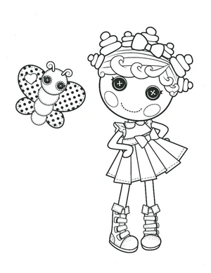Boneca Lalaloopsy com borboleta, página de colorir fácil, bonecas Lalaloopsy, impressão gratuita
