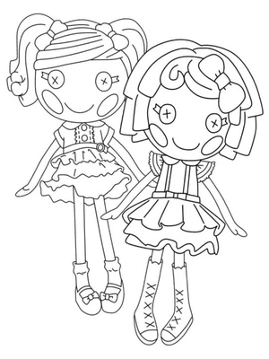 Duas bonecas Lalaloopsy sorrindo, página de colorir média, Bonecas Lalaloopsy, para imprimir grátis