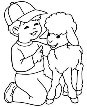 Página para Colorir Criança e Cordeiro