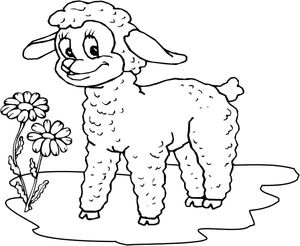 Página para Colorir Desenho Animado do Cordeirinho