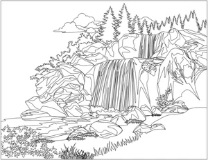 Página para Colorir Cena de Cachoeira de Tirar o Fôlego