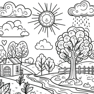 Página para Colorir Página para Colorir Paisagem para Imprimir