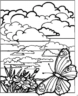 Página para Colorir Paisagem do Céu