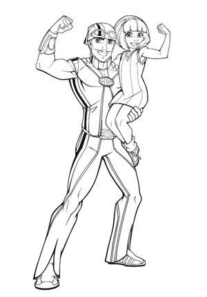 Página para Colorir Sportacus e Stephanie de Lazy Town