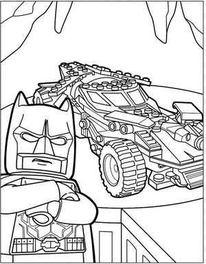 Página para Colorir Batman e o Batmóvel de Lego