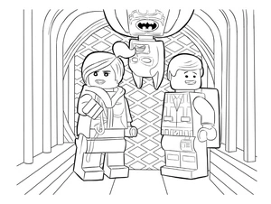 Personagens Lego em um corredor, página de colorir detalhada Filme Lego, grátis para imprimir