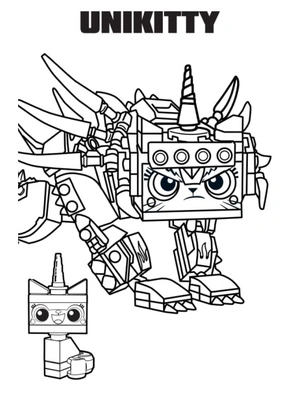 Unikitty em pose feroz, página de colorir detalhada do Lego Movie, imprimível grátis