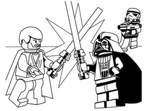 Página para Colorir Batalhas de Lego Obi-Wan Kenobi contra Darth Vader