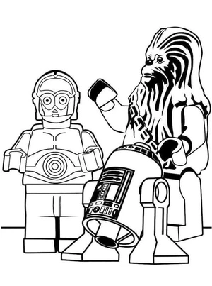 Página para Colorir Lego Star Wars: C-3PO, R2-D2 e Chewbacca