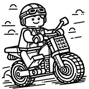 Garoto Lego pilotando moto, página de colorir fácil Lego, imprimível grátis