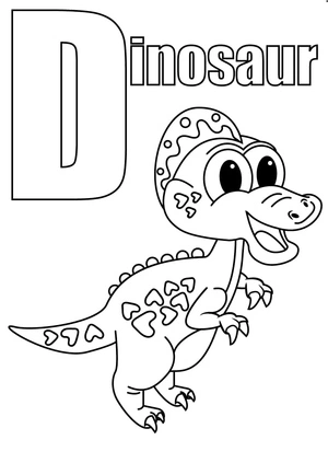 Página para Colorir Dinossauro Adorável com a Letra D