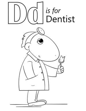 Página de Colorir sobre Dentistas e a Letra D