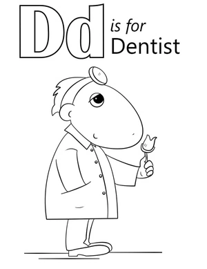 Página para Colorir Página de Colorir sobre Dentistas e a Letra D