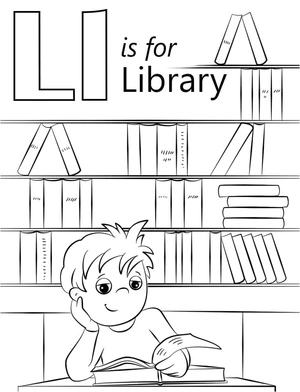Página para Colorir L de Biblioteca
