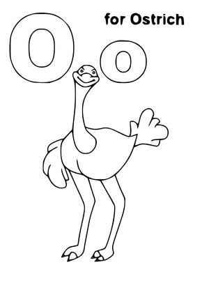 Avestruz sorridente, fácil letra O coloring page, grátis para imprimir