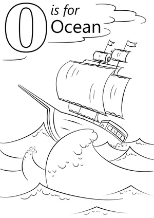 Navio navegando, fácil letra O coloring page, free printable