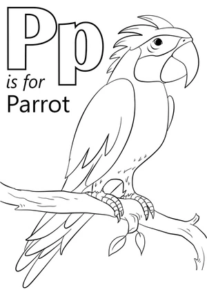 Página para Colorir P de Papagaio - Página para Colorir