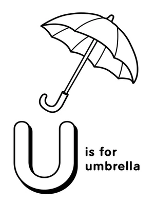 Letra U com guarda-chuva, fácil página de colorir, imprimível grátis