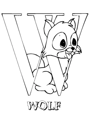 Página para Colorir W de Lobo